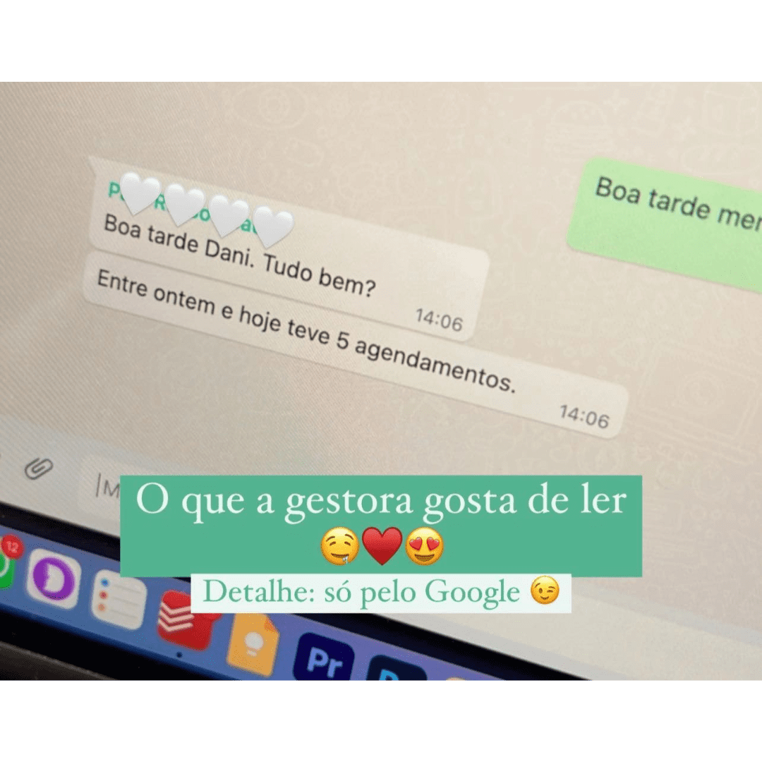Mensagem de cliente informando 5 agendamentos entre ontem e hoje, só pelo Google